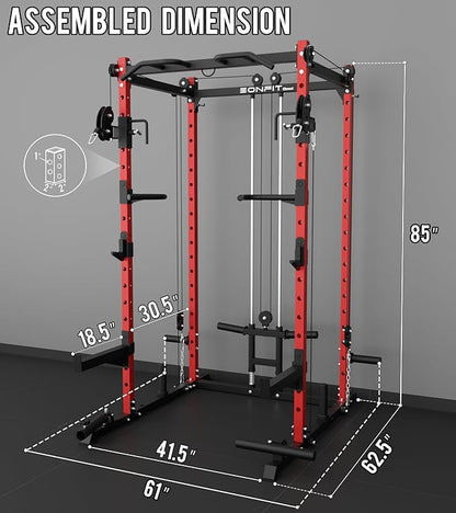 Eonfit E2 Power Cage，1500LB Squat Rack with Cable Crossover System.Multi-Function Power Rack for Home Gum.All-in-One Squat Rack with More Training Attachments