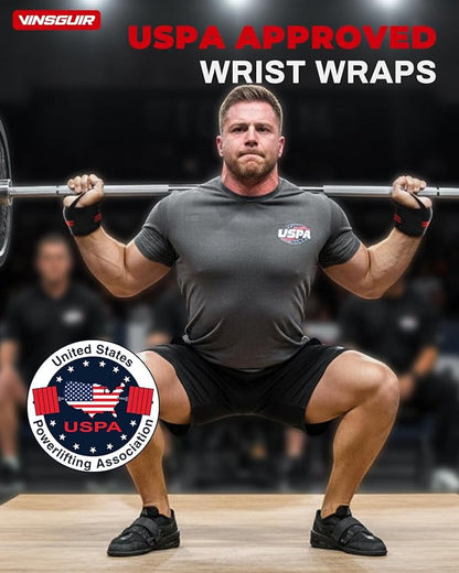 VINSGUIR 21'' Elastic Wrist Wraps for Weightlifting and Working Out(USPA Approved), Breathable Gym Wrist Sraps for Weightlifting with Thumb Loop and Left/Right Tabs, Wrist Brace for Wrist Support and Protection, Men and Women (Pair)