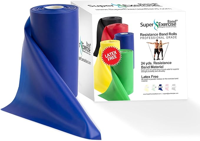 Resistance Band for Working Out | Super Exercise Bands 8,16,24 Yard Bulk Rolls |10 Strengths in Light Medium and Heavy Resistance Bands | Latex Free Workout Bands Including App and e-Book