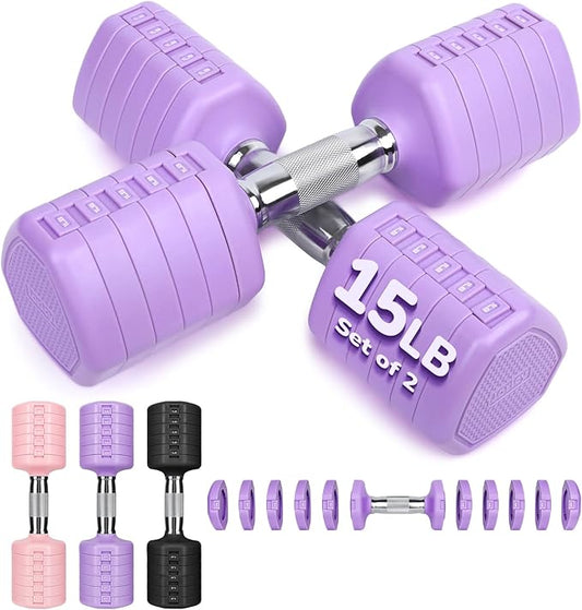 10LBS 20LBS 30LBS Dumbbells Adjustable Dumbbell Set of 2, Hand Weights for Women Men Free Weight Dumbbells Sets for Home Gym & Outdoor Exercise Workout Strength Training Equipments