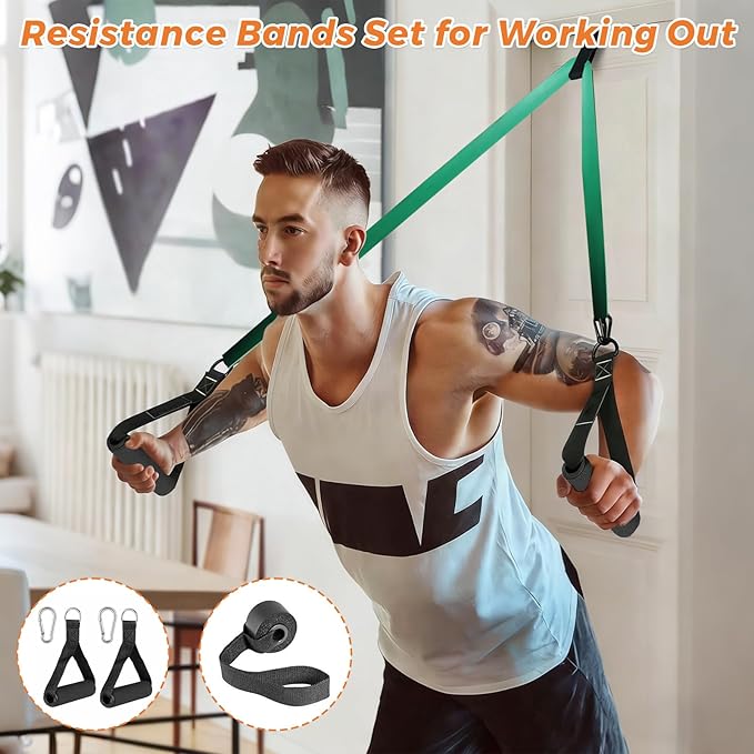 Resistance Bands Set for Working Out, 5 Pull Up Assist Bands with Door Anchor, Handles Carry Bag, 4.0mm TPE Exercise Bands for Home Gym Strength Training, Physical Therapy for Men Women