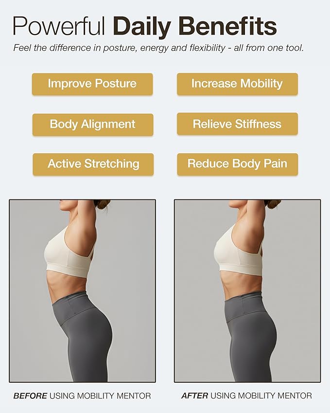 Yoga Stick - 5ft Bamboo Stretching Stick for Mobility with 20+ Video Tutorials - Posture Corrector, Stiffness Relief - Dowel Rod for Physical Therapy, Exercise Stick for Stretching with Non-Slip Grips