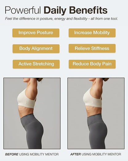 Yoga Stick - 5ft Bamboo Stretching Stick for Mobility with 20+ Video Tutorials - Posture Corrector, Stiffness Relief - Dowel Rod for Physical Therapy, Exercise Stick for Stretching with Non-Slip Grips