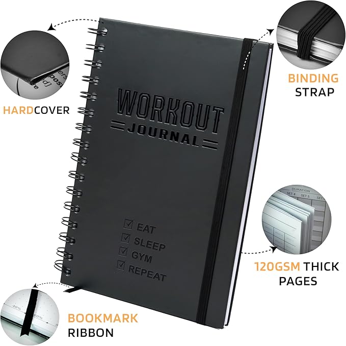 Nextnoid Hardcover Fitness Journal Workout Planner for Men & Women - A5 Sturdy Workout Log Book to Track Gym & Home Workouts - Burgundy