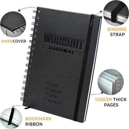 Nextnoid Hardcover Fitness Journal Workout Planner for Men & Women - A5 Sturdy Workout Log Book to Track Gym & Home Workouts - Dark Green