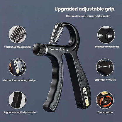 Grip Strength Trainer，Hand Grip Strengthener ，Adjustable Resistance 11-132 Lbs (5-60kg)，Hand Forearm Wrist Exerciser for Strength Training & Functional Rehabilitation 1Pack(Black)