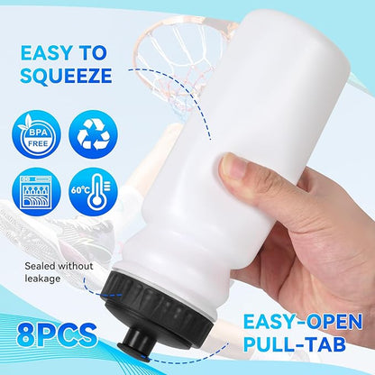 2026 Upgraded Water Bottle Carrier with 8pcs 20 oz Bottles and Stickers, Plastic Wide Squeeze Water Sports Bottles, Foldable Water Bottle Carrier, Soccer Water Bottles, Sports Team, Fitness Bike Gym