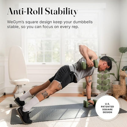 WeGym SafeGrip Square Dumbbells with Anti Slip Handles, Aesthetic Free Weights for Home Workouts, Stable Design Prevents Rolling during Floor Exercises - Set