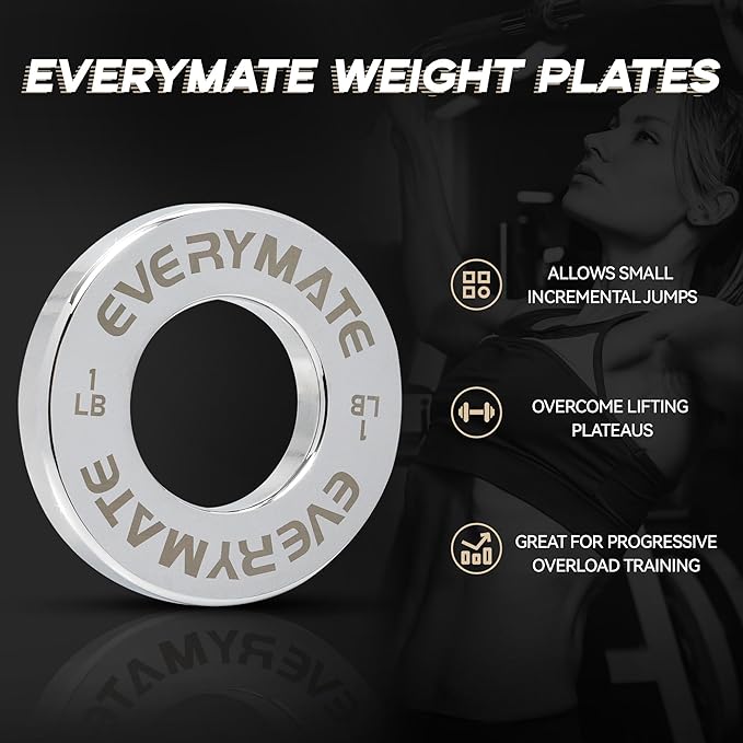 EVERYMATE Fractional Micro Weight Plates Set of 8 Weight Plate Pair of 0.25LB 0.5LB 0.75LB 1 LB for Olympic Barbells for Strength Training Micro Plates Weight Plate