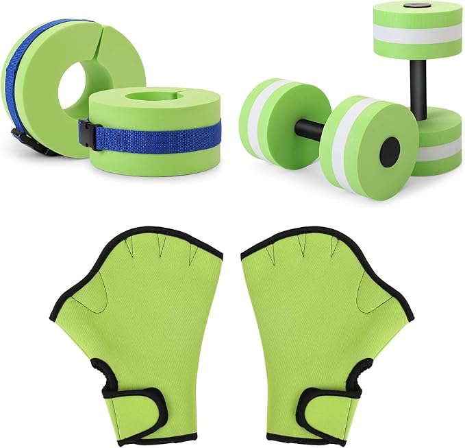 Carperipher Water Aerobics Set for Aquatic Exercise, Pool Fitness Equipment Foam Water Dumbbell Set, New Upgrade Aquatic Dumbbells and Foam Swim Aquatic Cuffs, Water Workout Fitness Tool