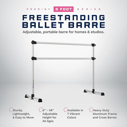 VITA Barre Portable Freestanding Double Ballet Barre, Prodigy, Aluminum | Adjustable Height, USA Made, Home or Gym Exercise Equipment for Kids & Adults | Dance, Fitness, Pilates
