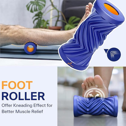 Sportneer 4 in 1 Foam Set, Muscle Relax Kit with 2 Textured Foam Pilates Rollers, Stringed Exercise Ball, Lacrosse Ball for Muscle Shoulder Back Leg Whole Body Relax Fitness Yoga