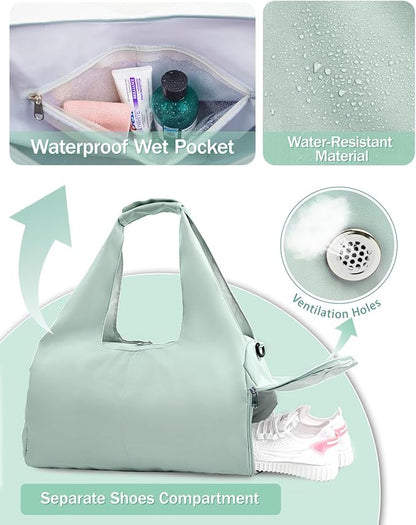 Gym Bag for Women with Shoe Compartment Yoga Mat Bag with Wet Pocket and Water Bottle Holder Weekender Bag with Strap