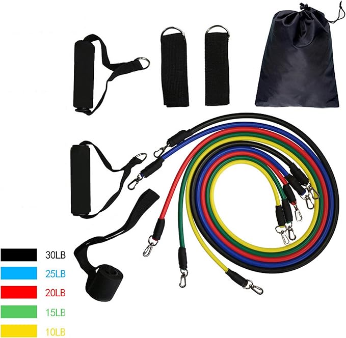FixtureDisplays® Resistance Band Set with Door Anchor, Ankle Strap, Exercise Chart, and Carrying Bag 18190NEW Ship Quickly