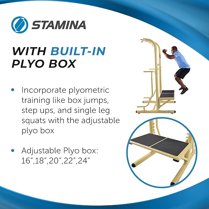 Stamina Pull Up Bar Tower & Dip Station, Free Standing Outdoor Home Gym Equipment, Green - Adjustable and Portable Workout Stand for Calisthenics Body Weight Training