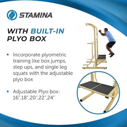 Stamina Pull Up Bar Tower & Dip Station, Free Standing Outdoor Home Gym Equipment, Green - Adjustable and Portable Workout Stand for Calisthenics Body Weight Training