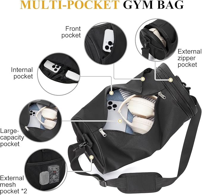 Small Sports Gym Bag Workout Lightweight Mini Duffel Bags for Men Women,Daily Bag,Medium(Black)