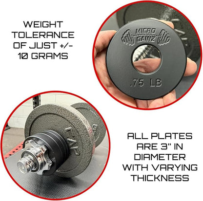 Micro Gainz Standard 1-Inch Center Hole Fractional 8 Piece Weight Plates with Bag, Designed for Standard 1-Inch Dumbbell & Barbell for Strength Training and Weight Lifting, Made in USA