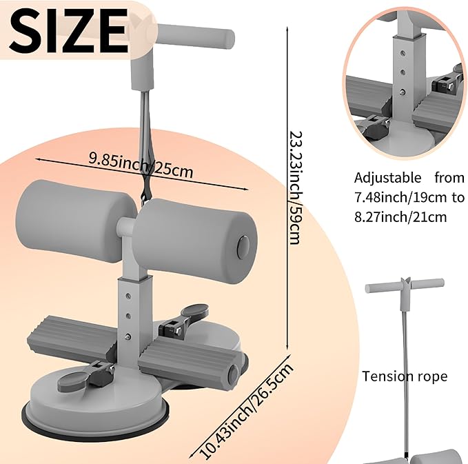 Sit Up Bar Foot Holder, Height Adjustable – Sit Up Assistance Device with 2 Strong Suction Cups – Essential Ab Workouts & Core Exercise Equipment for Home Workouts (Black)