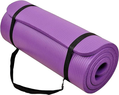 BalanceFrom 71x24 Inches Extra Thick Yoga Mat 1-Inch High-Density Foam – Roll-Up Exercise Pad with Double-Sided Non-Slip Surface and Carrying Strap for Pilates and Home Workouts, Multiple Colors