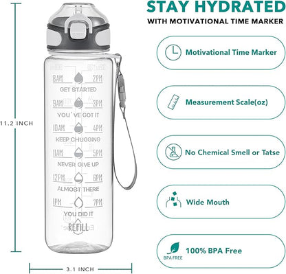 Enerbone 32 oz Water Bottle with Times to Drink and Straw, Motivational Drinking Water Bottles with Carrying Strap, Leakproof BPA & Toxic Free, Ensure You Drink Enough Water for Fitness Gym Outdoor
