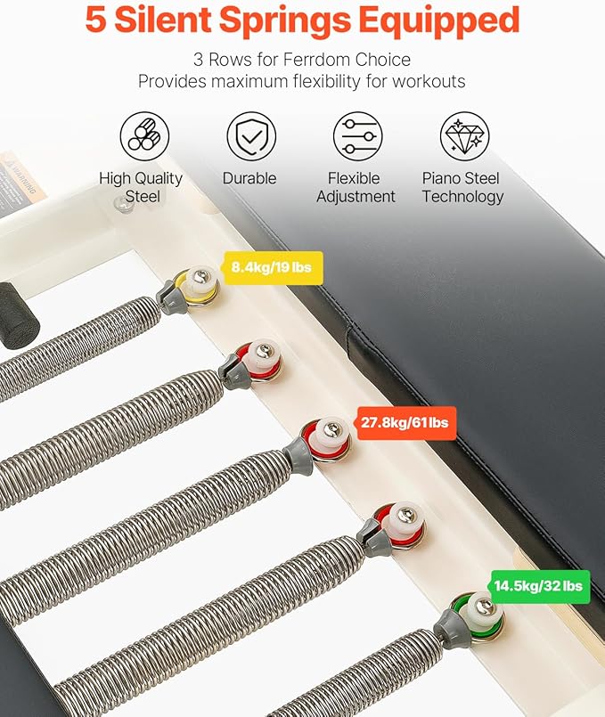 VEVOR Pilates Reformer Accessories for Home Gym, Include Reformer Box/Chair/Spine Corrector/Wall Mounted Machine/Jump Board/Foldable & Dual Resistance Springs