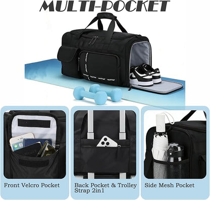 MAXTOP Gym Bag for Women Men Travel Duffle Bag Large Capacity Carry On Weekender Overnight Bag With Shoe Compartment Gym Tote Dry Wet Separation Duffel Bag for Travel