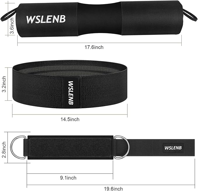 Barbell Pad Set for Squats Hip Thrusts, Barbell Weight Set Neck and Shoulder Protective Cushion Pad with 2 Gym Ankle Straps Booty Resistance Bands for Standard Bars Cable Machine