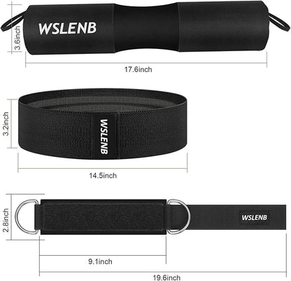 Barbell Pad Set for Squats Hip Thrusts, Barbell Weight Set Neck and Shoulder Protective Cushion Pad with 2 Gym Ankle Straps Booty Resistance Bands for Standard Bars Cable Machine
