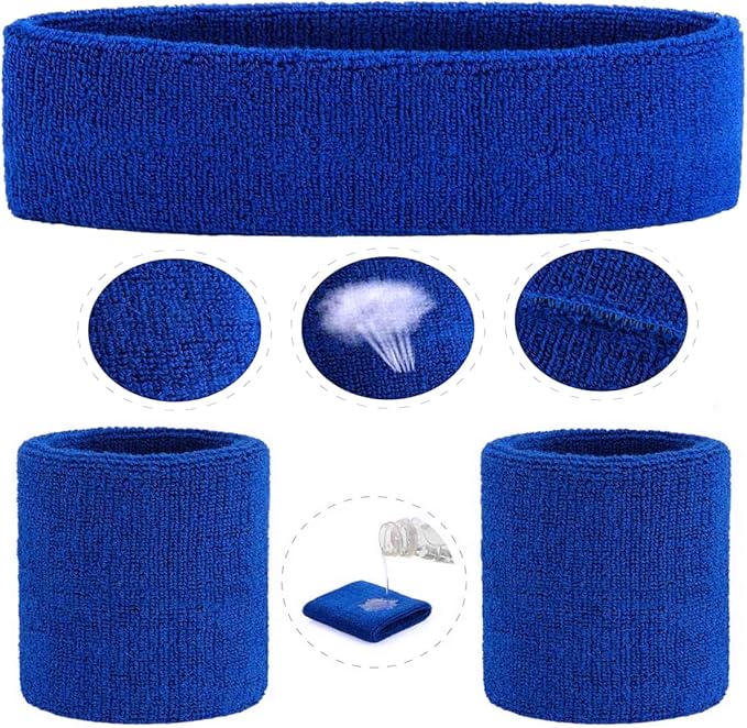 ONUPGO Sweatband Set Sports Headband Wristband Set Sweatbands Terry Cloth Wristband Wrist Sweatband Headbands Moisture Wicking Sweat Absorbing Head Band