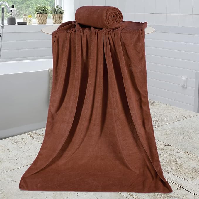 JML Large Bath Towels Set of 2, 30" x 60", Oversized, Soft, Absorbent, Fast Drying Microfiber Bathroom Towel for Sauna, Salon, Hotel, Sport, Fitness, Yoga, Brown