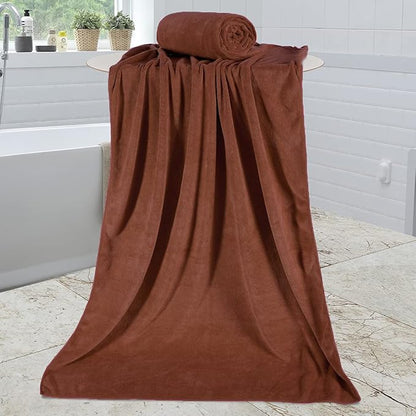 JML Large Bath Towels Set of 2, 30" x 60", Oversized, Soft, Absorbent, Fast Drying Microfiber Bathroom Towel for Sauna, Salon, Hotel, Sport, Fitness, Yoga, Brown