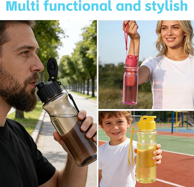 24 Packs Water Bottle Bulks 17 oz Plastic Sports Water Bottles Bulk Reusable Large Bottles with Leak Proof Pull Top Cap for Fitness Gym Travel