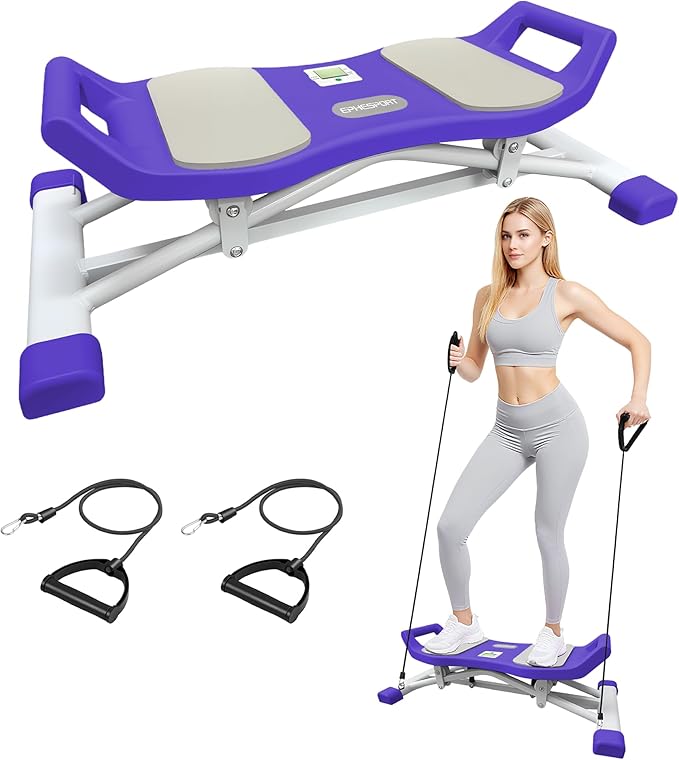 EPHESPORT Rocking Balance Board with Resistance Bands – Ski-Inspired Stepper for Core & Stability Training, LCD Monitor, 300 lbs Capacity, Wobble Fitness Trainer for Home Gym