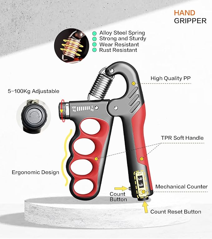 Grip Strength Trainer with Automatic Counter, Hand Gripper Strengthener, 11-220 lbs (5-100 kg) Adjustable Forearm Exerciser, Suitable for Athletes Musicians and Hand Rehabilitation Trainers