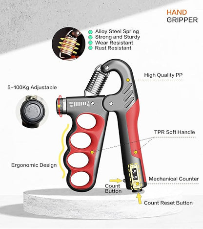 Grip Strength Trainer with Automatic Counter, Hand Gripper Strengthener, 11-220 lbs (5-100 kg) Adjustable Forearm Exerciser, Suitable for Athletes Musicians and Hand Rehabilitation Trainers