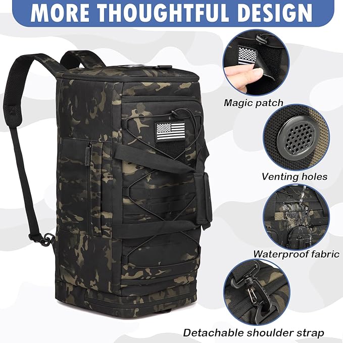 Gym Bag for Men and Women, 50L Extra Large Duffle Bag, 3-in-1 Travel Sports Duffel Bags with Shoe & Laptop Compartment for Overnight Weekender Gym Traveling Workout Deployment, Black CM