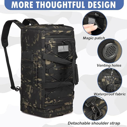 Gym Bag for Men and Women, 50L Extra Large Duffle Bag, 3-in-1 Travel Sports Duffel Bags with Shoe & Laptop Compartment for Overnight Weekender Gym Traveling Workout Deployment, Black CM