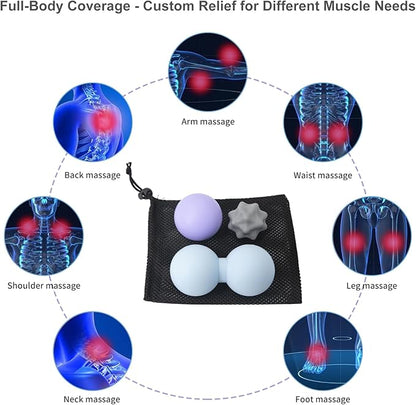 JIEJUNJI Massage Balls Set for Deep Tissue Muscle Relief, Trigger Point & Myofascial Release, Full Body Use for Back, Neck, Shoulder, Foot & Hip (Peanut Ball Set)