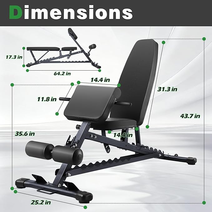 Adjustable Weight Bench with Roman Chair, Utility Workout Bench for home gym 1000 LBS MAX Incline/Decline/Sit Up Bench Press Exercise Equipment 75°to -20°FID Strength Training