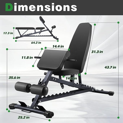 Adjustable Weight Bench with Roman Chair, Utility Workout Bench for home gym 1000 LBS MAX Incline/Decline/Sit Up Bench Press Exercise Equipment 75°to -20°FID Strength Training