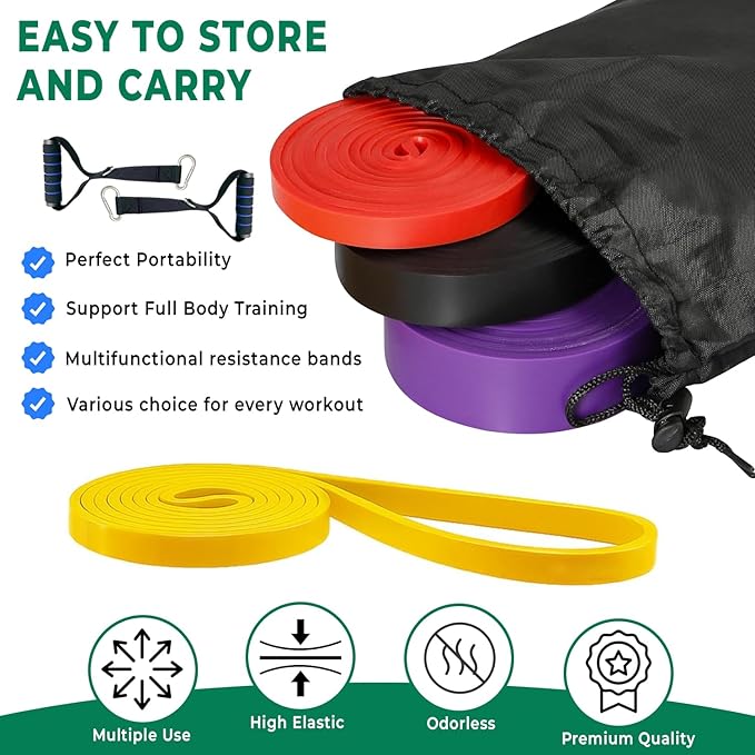 Resistance Band Sets with Accessories – 5 Level Pull Up Exercise Bands with Handles, Door Anchor & Carry Bag | Workout Bands for Strength Training, Home Gym & Fitness