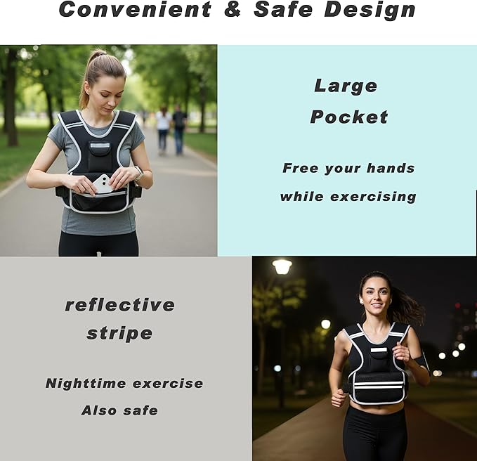 Adjustable Weighted Vest for Women and Men, 0-10lb/0-18lb with Removable Weights, Neoprene Fabric, Reflective Stripe and Padded Shoulders for Walking and At-Home Cardio