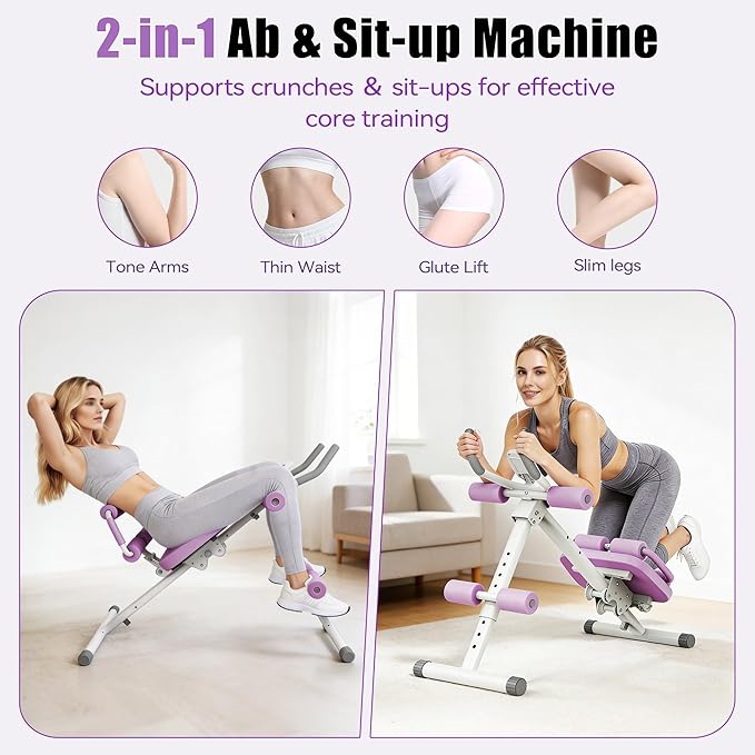 EPHESPORT Multifunctional Ab Machine, Crunch & Sit-Up Core Trainer for Stomach & Ab Workout, Adjustable & Foldable Exercise Equipment, Knee/Back Support, Full Body Workout for Home Gym