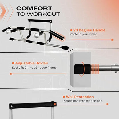 Yes4All Heavy Duty Wall Mounted Pull Up Bar, Over Door Pull Up Bar for Doorway, Multi Grip Chin Up Bar, Sturdy Strength Training Bars & Durable Gym Bar for Home Exercise