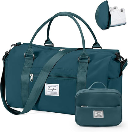 Gym Bag for Women with Shoes Compartment,Small Duffel Bag Sport bag with Toiletry Bag Overnight Travel Tote Bags Weekender Carry on Bag Personal Item Bag for Airlines Peacock Blue
