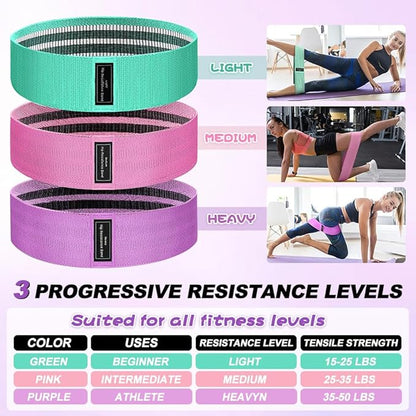 2-in-1 Fabric Resistance Bands Set & Numbered Elastic Stretching Strap - Non-Slip Glute Bands for Women, 12-Loop Stretch Workout Band with Visual Guide for Flexibility, Yoga, Rehab