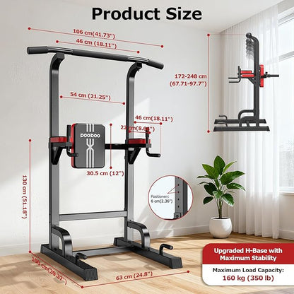 Power Tower Dip Station Pull Up Bar for Fitness Home Gym Workout,Multi-Function Adjustable Height Fitness Strength Training Exercise Equipment,with Power Elastic Ropes (Black S01)