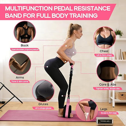 Multifunction Pedal Resistance Band with Handle, 3 Tube Adjustable 30/40/50LB Foot Pedal Puller Resistance Bands with Poster, Extended Length Tension Rope for Men Women Full Body Workout Home Gym