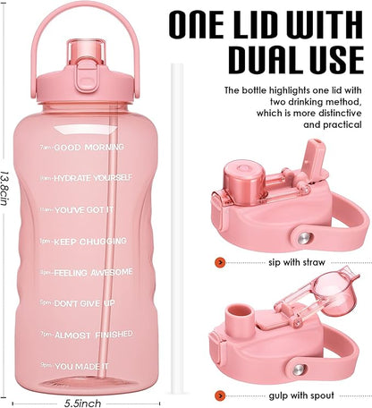 HydroPal 1 Gallon Water Bottles with Straw, 128 oz Water Bottle BPA Free Innovative 2-IN-1 Lid Gym Bottle with Times to Drink Motivational, Large for Sports Fitness Camping Water Jug （13.8X5.5 inch）